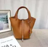 5A Real Leather Shoulder Bucket Bag Women Designer Handbags Cross Body Picotin Handbag Cow Skin Totes With