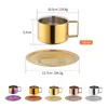 Tasse à café en acier inoxydable, tasses à thé avec soucoupe, tasse à café à Double paroi, cuillère, ensemble Simple pour la cuisine à domicile, fête 240328