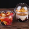 Disposable Cups Straws 20pcs Salad Cup Transparent Plastic Dessert Bowl Container With Lid For Bar Cafe Home (Dome Hole)