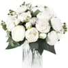 Fiori decorativi Bouquet artificiale di peonia bianca rosa da 30 cm 5 teste grandi e 4 boccioli finti per la decorazione domestica di nozze per interni