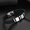 Chain 2024 Fashion Jewelry Stainless Steel Leather Bracelet Mens Retro Titanium Steel Bracelet Silicone Cuff Bracelet Q240401