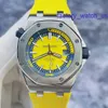 Emozionante orologio da polso AP Royal Oak Offshore 15710ST Giallo limone 42 mm Orologio da uomo in acciaio di precisione Meccanico automatico Colore giallo blu abbinato