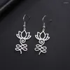 Dangle Earrings LIKGREAT Lotus Flower Drop Unalome Symbol For Women Vintage OM Buddhism Stainless Steel Spiritual Jewelry Gift