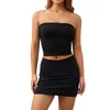 Arbeitskleider Damen 2-teiliges Outfit-Set Sexy trägerloses ärmelloses bauchfreies Tube-Top und Minirock mit niedriger Taille, figurbetontes Clubkleid Y2K