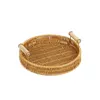 2024 Plastic Storage Tray With Handle Imitation Rattan Weaving Basket Sundries Plate Fruit Platter Tea Tray Dinner Serving Tray