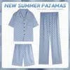 Summer Men Pajamas Set Silk Nightwear Short Sleeved Satin Sleepwear Sleep Clothing Comfortable Soft Big Size Homewear Nighties S240401