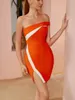 カジュアルドレス2024オレンジボディーコンミニ包帯ドレス