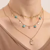 Pendentif Colliers Collier confortable à porter Boho Turquoise avec des charmes d'étoile de lune pour les femmes en couches bijoux bohème filles