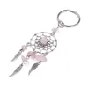 Porte-clés Puces de cristal Capteurs de rêves Ailes de pompon en métal Porte-clés de guérison Porte-clés Quartz rose Améthyste Vert Aventurine Drop Livraison Ot87V