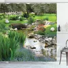 샤워 커튼 정원 풍경 커튼 숲 숲 자연 꽃 식물 농촌 공원 풍경 목욕 현대 인쇄 욕실 장식 세트