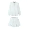 Vestidos casuais branco ilhó vestido de algodão mulheres manga comprida botões para baixo cintura elástica babados verão chique menina mini feriado