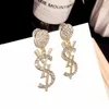 Pendientes de diseñador Pendientes de mujer de moda Pendientes Stud Marca 18K Chapado en oro Geometría Letras Pendiente de cristal Joyería para fiesta de boda Estilo clásico