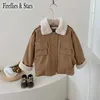 Manteau en duvet hiver automne filles bébé Trench vêtements d'extérieur pour enfants vêtements chauds en velours faux col de cheveux manchette poche de laçage 2 à 9 ans