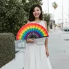 Dekorativa figurer Wave Hand Fan Rainbow Folding Fans för festivaler Evenemang Portable LGBT Dance Parties Musik