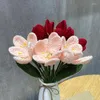 Flores decorativas diy mão-malha tulipa flor mão tecido crochê buquê de casamento presente dos namorados para os amantes presentes do dia das mães