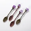 Kaffescoops 3st Mixing Spoon Natural Arts Crafts Vintage Style Hand-snidade bordsartiklar Copper Crystal Tea Set Accessories