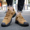 Schuhe Hikeup Herren lässige Lederschuhe Zehen Arbeitspeakschuhe trendy Schweinsleder Katzen Wildleder Nonslip Sohle Komfort stabil und hart und stabil