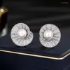 Studörhängen FXLRY S925 Silver Needle Zircon Pearl Design Sense Shell For Women Wedding Bride Jewelry