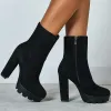 Pumps damesschoenen hoge hakken kudde slip op vierkante hiel 12 cm ronde teen zip laarzen dik highheeled platform dames korte laarzen