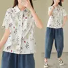 Women's Blouses YCMYUNYAN Chinese Style Shirts Ladies Clothing Summer 2024 Loose Short Sleeve Tops Print Vintage