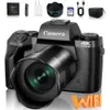 Saneen 4K 64MP WiFi Pekskärm Vlogging Camera Bundle med blixt, 32 GB SD -kort, linshuva, 3000mAh -batteri, främre och bakre kameror, 4 storskärm HD - perfekt för fotografering