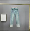 Damenjeans Hellblau knöchellang für Frauen 2024 Frühlingskante Locken Bohren gerade Hosen Stretch High Waist Denim Hose