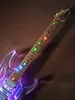 Elektrisk gitarr 6-sträng transparent klar crstal vitreous slingpid pellucid akrylkropp med blått ljus gratis frakt blå led ljus 10+ färger