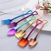 Stainless Steel Shovel Spoons Creative Coffee Spoon Ice Cream Dessert Scoop fork Watermelon Shovel-Spoon Tableware Sets T9I002601