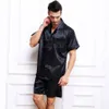 Pijamas de cetim de seda masculino pijamas pjs conjunto curto sleepwear loungewear smlxl2xl3xl4xl plus 240326