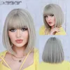 Synthetic Wigs NAMM Ash Blonde Color Short Bob Wigs Women Synthetic Wigs with Bangs Female Cosplay Hair Heat Resistant Straight Natural Wigs Y240401