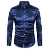 Mens Silk Shirt Long Sleeve Lapel Single Breasted Black Gold Satin Casual Slim Fit Social Formal Man Clothing 240318