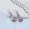 Boucles d'oreilles pendantes violettes naturelles, perles d'eau douce rondes de 10 à 11mm, crochet de couleur argent et doré S925, vente en gros