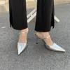 Sapatos de vestido 2024 Primavera Mulheres Sling Moda Luz Fivela Lacing Elegante Padrão de Cobra Baixo Salto Alto