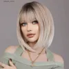 Synthetic Wigs NAMM Ash Ombre Bob Blonde Women Wig for Women Daily Party Short Straight Wigs Synthetic Wigs with Fluffy Bangs Heat Resistant Y240401