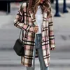 Vrouwen Jassen Lange Plaid Shirt Jas Winter Voor Vrouwen 2024 Herfst Revers Knop Jas Temperament Trenchcoats