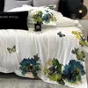 寝具セット白いエジプトの綿の花刺繍セット豪華な中国のインクペインティングスタイル布団カバーベッドシート付き枕カバー