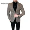 Blazers xadrez vintage 2024 britânico elegante masculino blazer terno jaqueta de negócios casual terno masculino padrão dos homens