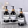 Płynna dozowniki prysznicowe z 8 etykietami czarne / bursztynowe uzupełnienie szamponu butelki 3 pompka bambusa