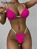 Damesbadmode Nieuwe sexy mini string neon bikini damesbadpak tweedelige bikiniset lange pijpenbadbadpak V3100 J240330