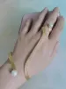 Armbanden Mode 18K Goud Kleur Metaal Netto Manchet Palm Bangle Link Vingerring Een Stuk Gesimuleerde Parel Hand Palm Bangle Sieraden Nieuw Trendy