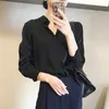 Женские блузкие рубашки Высококлассник черный одиночный грудь прямой шифоновый рубашка с длинными рукавами