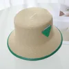 Spring/Summer Inverted Triangle Label Straw Hat Round Top Bonded Pot Hat Womens Korean Edition Sun Shaded Face Small Beach Fisherman Hat
