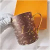 Mugs Designer Mug Classical Brown L With Letters And Flowers Printed V Brand Box Fesitval Gifts Drop Delivery Home Garden Kitchen Dini Dhqnb