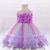 Robes de noël pour petites filles, vêtements de princesse pour 1er anniversaire, en dentelle, à fleurs colorées, pour fête de mariage, pour enfants