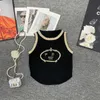 女性戦車キャミスデザイナーPファミリー24春/夏新しいカットゴールドシルク刺繍レターコントラストカラーエッジニットタンクトップI7RL