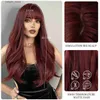 Synthetic Wigs 7JHH WIGS Dark Red Wig with Bang Curly Hair Wigs for Women Synthetic Hair Burgundy Wig 26 Inches Y240401