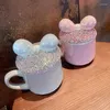 Tasses Tasses en céramique de papillon mignon avec couvercle de poignée en strass pour les femmes tasse à boire jus de lait café tasse d'eau de bureau Drinkware 400ml