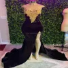 Simple Mermaid Black Evening Dress Plus Size Gold Lace Black Women Prom Dresses With Slit Elegant Ceremony Formal Occasion Party Velvet Vestidos De Noche 2024