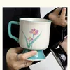 マグカップ韓国スタイルのウォーターカップハンドル400mlの手描きセラミックティー用の高容量コーヒーマグホームオフィスドリンクウェアギフト