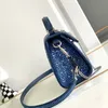 Markentasche, Designer-Umhängetasche, Mini-Loco-Denim-Handtasche, modische Tragetasche, Luxus-Lederimitat, Kristallperlen-Umhängetasche, blaue Mädchen-Clutch-Tasche, Beuteltasche, zwei Größen